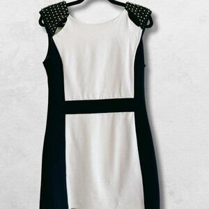 Gold Embellished Black and White Silhouette Dress
